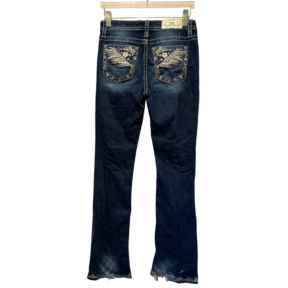 Miss Me Chloe Bootcut Jeans Size 30 Dark Wash Wing Embroidery Rhinestone M3659B - Picture 1 of 7